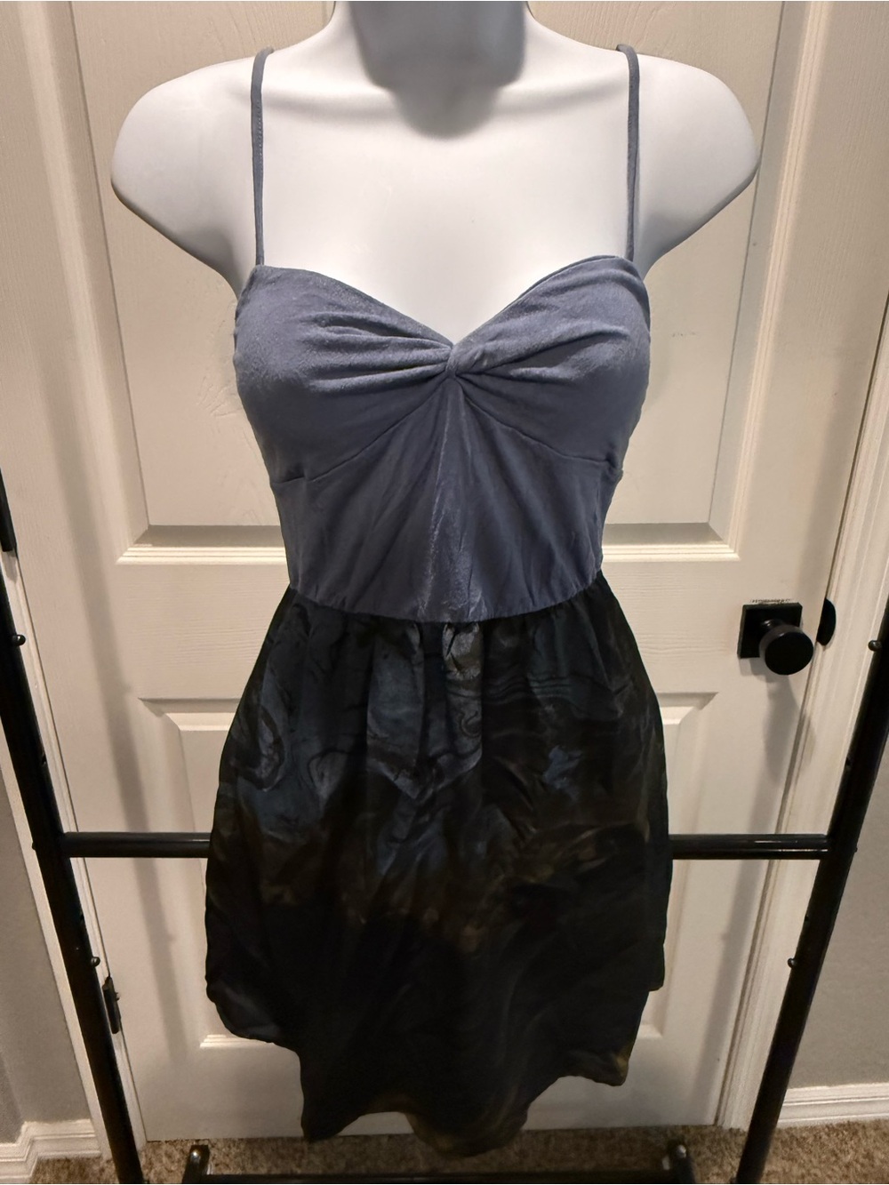 silence + noise Slate Blue and Black Spaghetti Strap Mini Dress